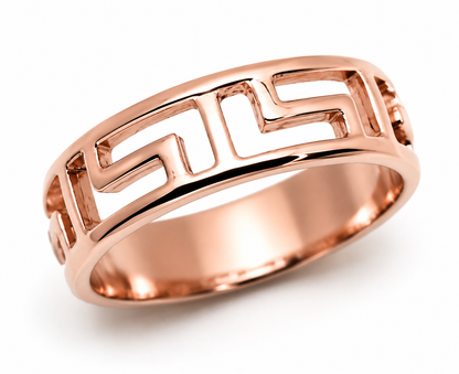 Genuine Solid 9ct 9k 375 Yellow, Rose or White Gold Greek Key Ring - Choose your size H to P