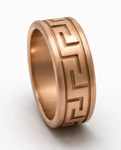 Kaedesigns, Genuine 9ct 9K 375 Rose Solid Polished or Matt Gold Large Greek Key Ring In Your Size