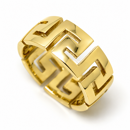 Size 6.25 / M1/2 Kaedesigns Genuine Heavy Solid 14ct Yellow, Rose or White Gold 10mm Wide Greek Key Ring