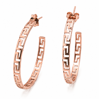Kaedesigns, 9ct 9k 375 Yellow Or White Or Rose Gold Greek Key Large Hoops Stud Earring
