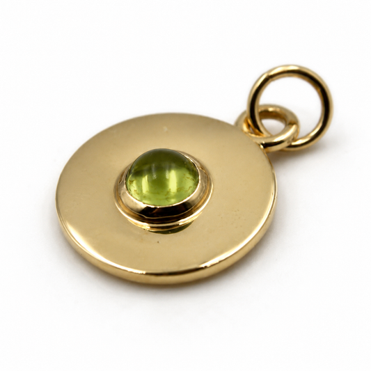 Genuine 9ct 9k 375 Yellow, Rose or White Gold 12mm Cabochon Green Peridot Disc round circle pendant