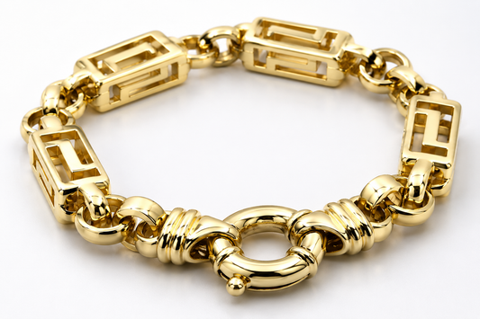 Genuine Heavy Solid 9ct 9k 375 Yellow,  Rose or White Gold Solid Belcher & Greek Key Bracelet