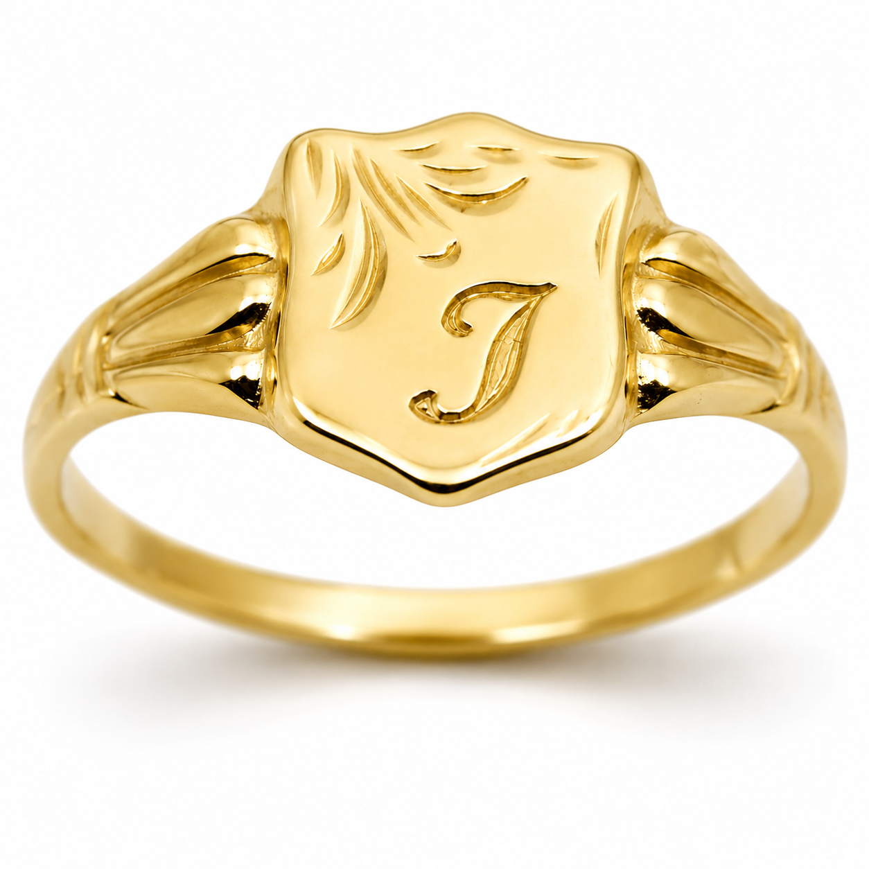 Genuine 9ct 9kt 375 Yellow, Rose or White Gold Shield Signet Ring + Engraving of one initial