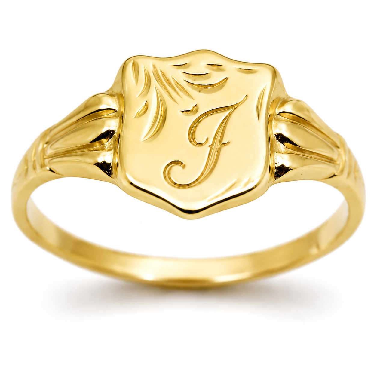 Genuine 9ct 9kt 375 Yellow, Rose or White Gold Shield Signet Ring + Engraving of one initial
