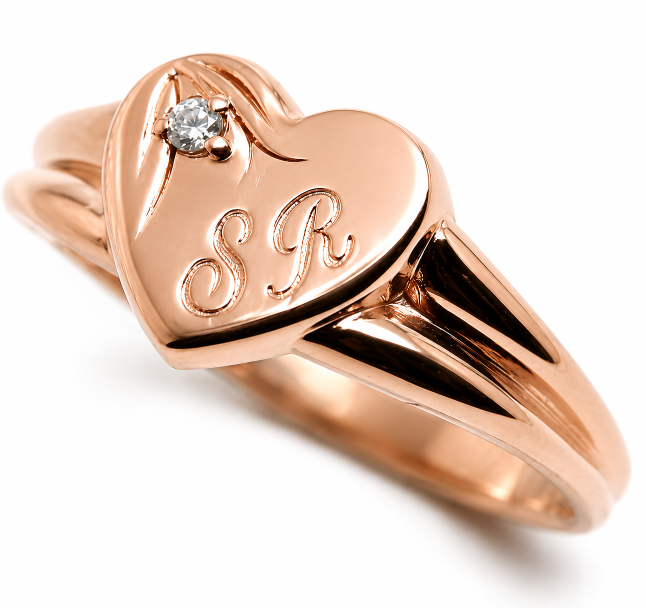 Size X 9ct 9k 375 Yellow, Rose or White Gold Heart Signet Ring 11mm heart + Engraving + Lab Grown Diamond