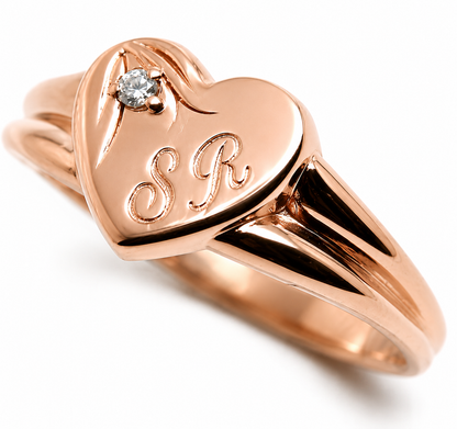 Size X 9ct 9k 375 Yellow, Rose or White Gold Heart Signet Ring 11mm heart + Engraving + Lab Grown Diamond