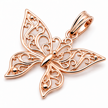 Kaedesigns Solid Genuine 9ct 9k 375 Yellow, Rose or White Gold Filigree Butterfly Pendant