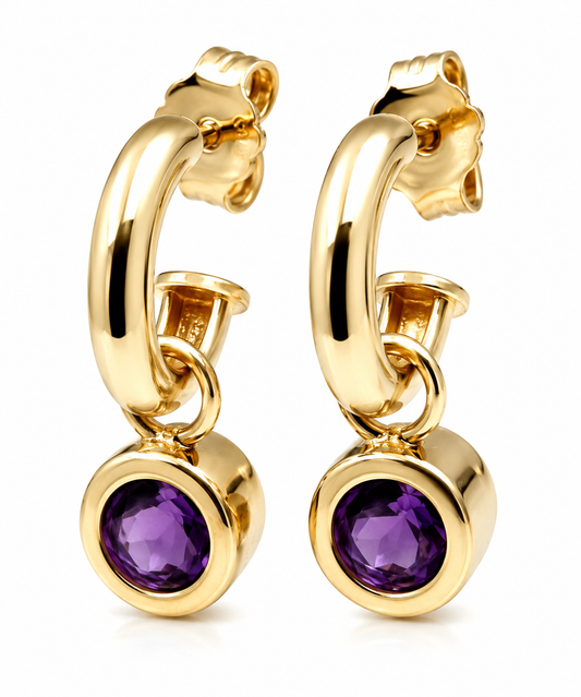 Genuine 9ct 9k Yellow, Rose or White Gold Amethyst Set Drop Stud Earrings