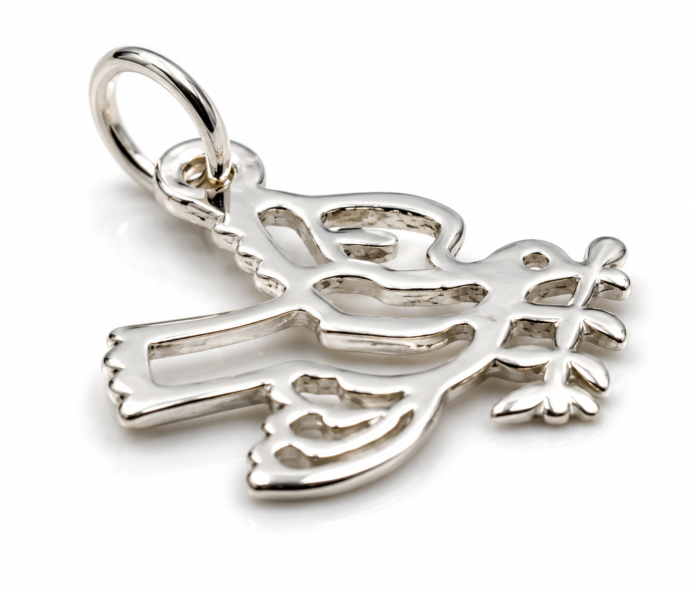 Sterling Silver 925 Peace Dove with Olive Branch Charm Or Pendant