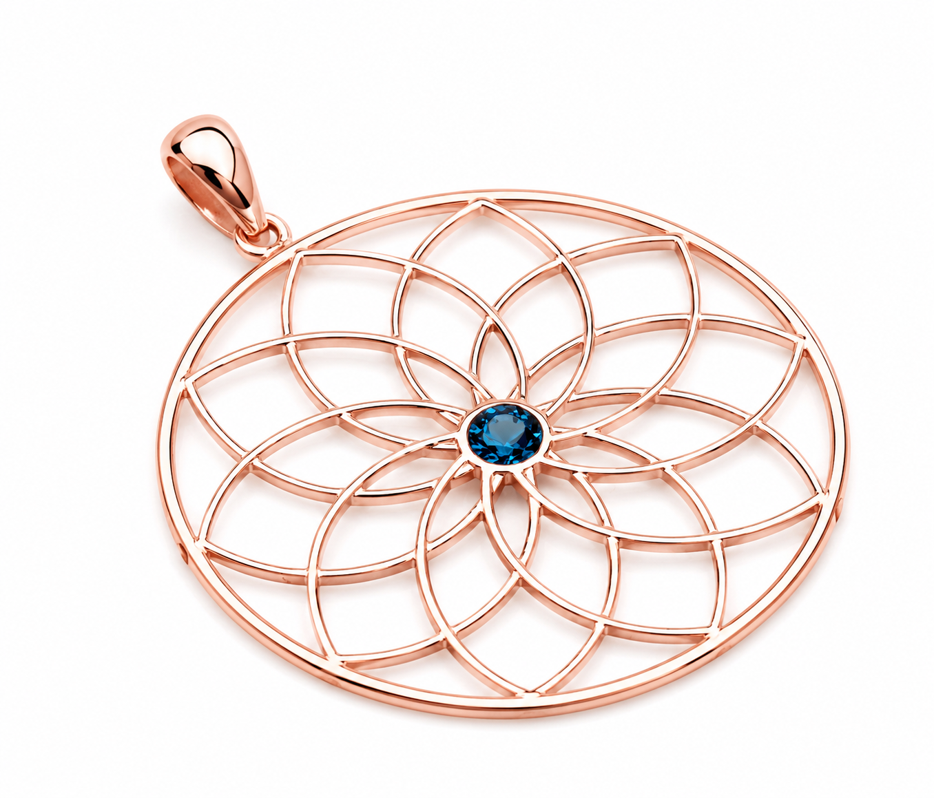Genuine 9k 9ct Yellow, Rose or White Gold Flower of Life Pendant Set London Blue Topaz