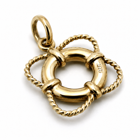 Genuine 9ct 9k 375 Yellow, Rose or White Gold Life Ring Nautical Pendant