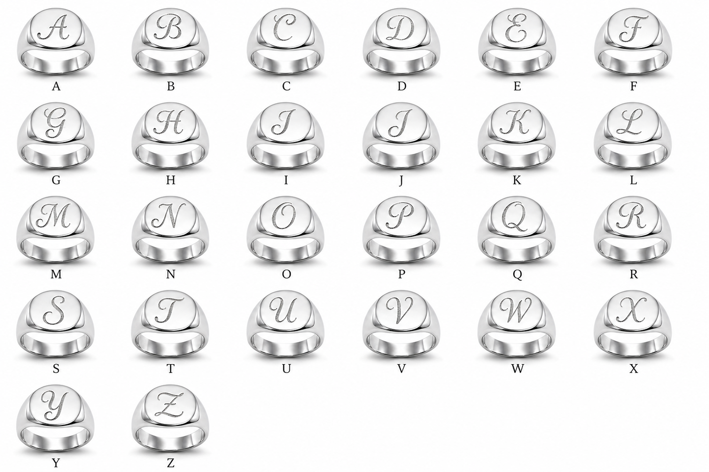 Genuine Solid Sterling Silver 925 Oval Signet Ring - Engraved with one initial