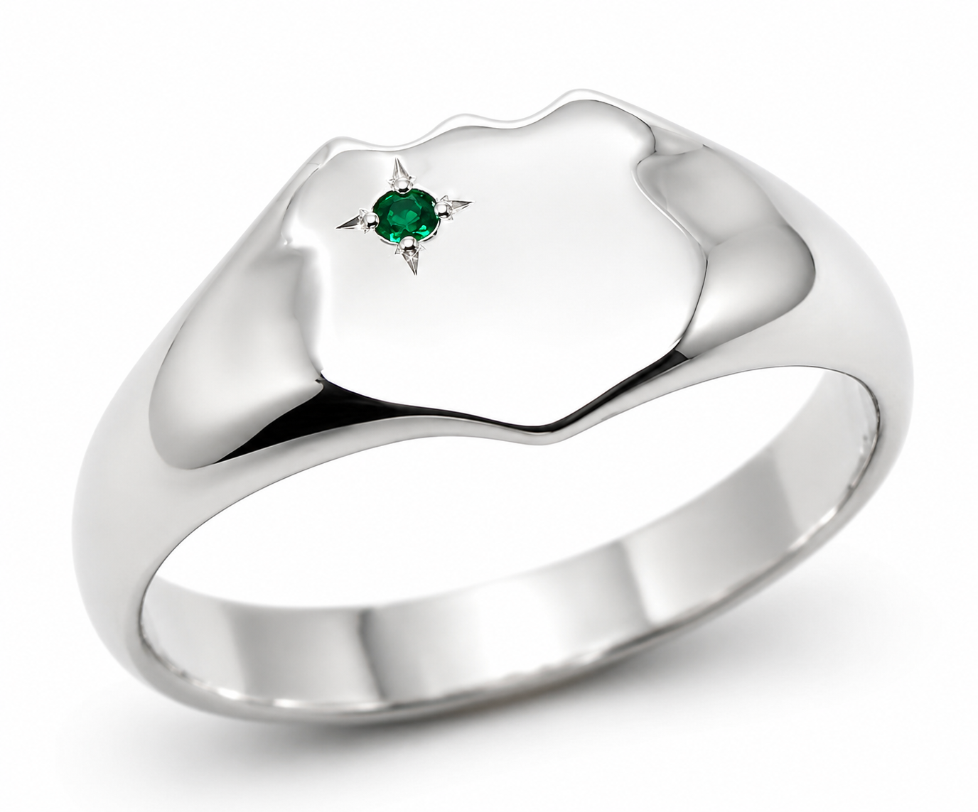 Kaedesigns Large Sterling Silver 925 Shield Green Emerald Signet Ring - Choose your ring size S to Z