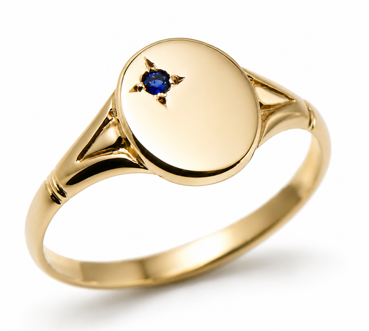Genuine 9ct 9k 375 Sapphire Set Yellow, Rose or White Gold Oval Signet Ring 227