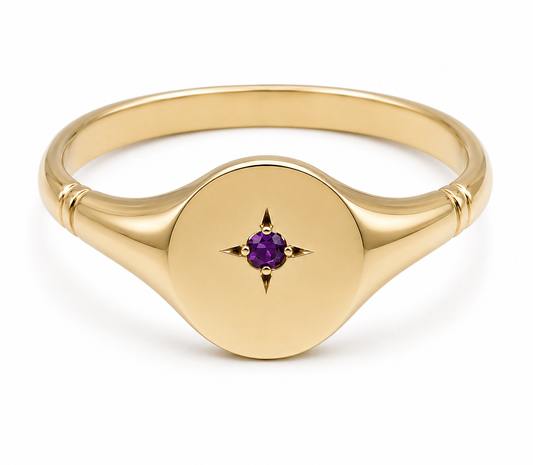 Genuine 9ct 9k 375 Amethyst Set Yellow, Rose or White Gold Oval Signet Ring
