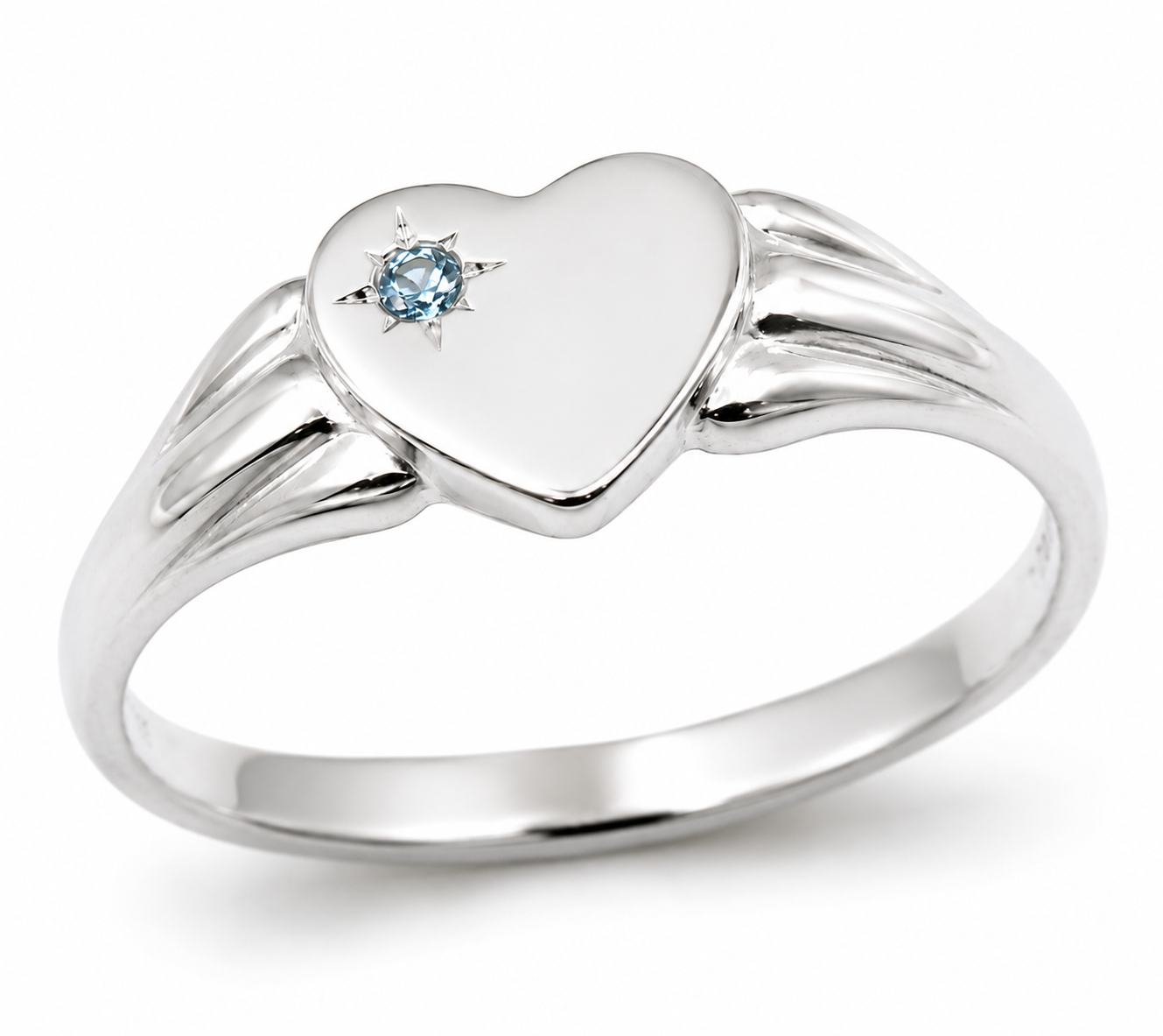 Genuine 9ct 9k 375 Yellow, Rose or White Gold Blue Topaz Heart Signet Ring - July Birthstone 324