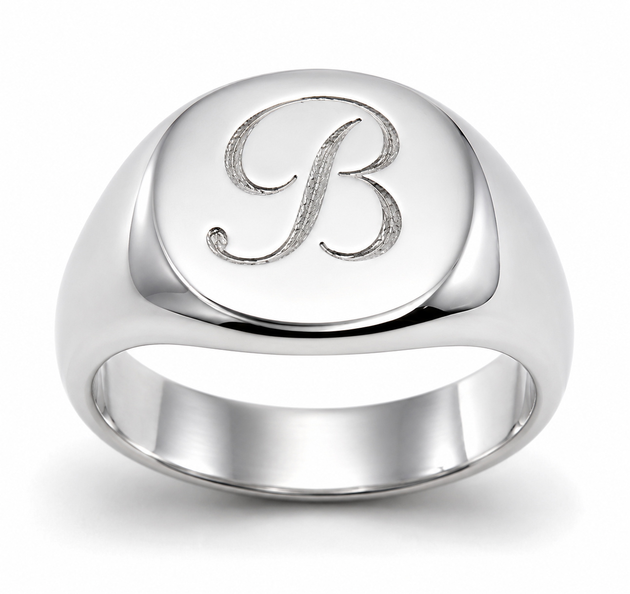 Genuine Solid Sterling Silver 925 Oval Signet Ring - Engraved with one initial