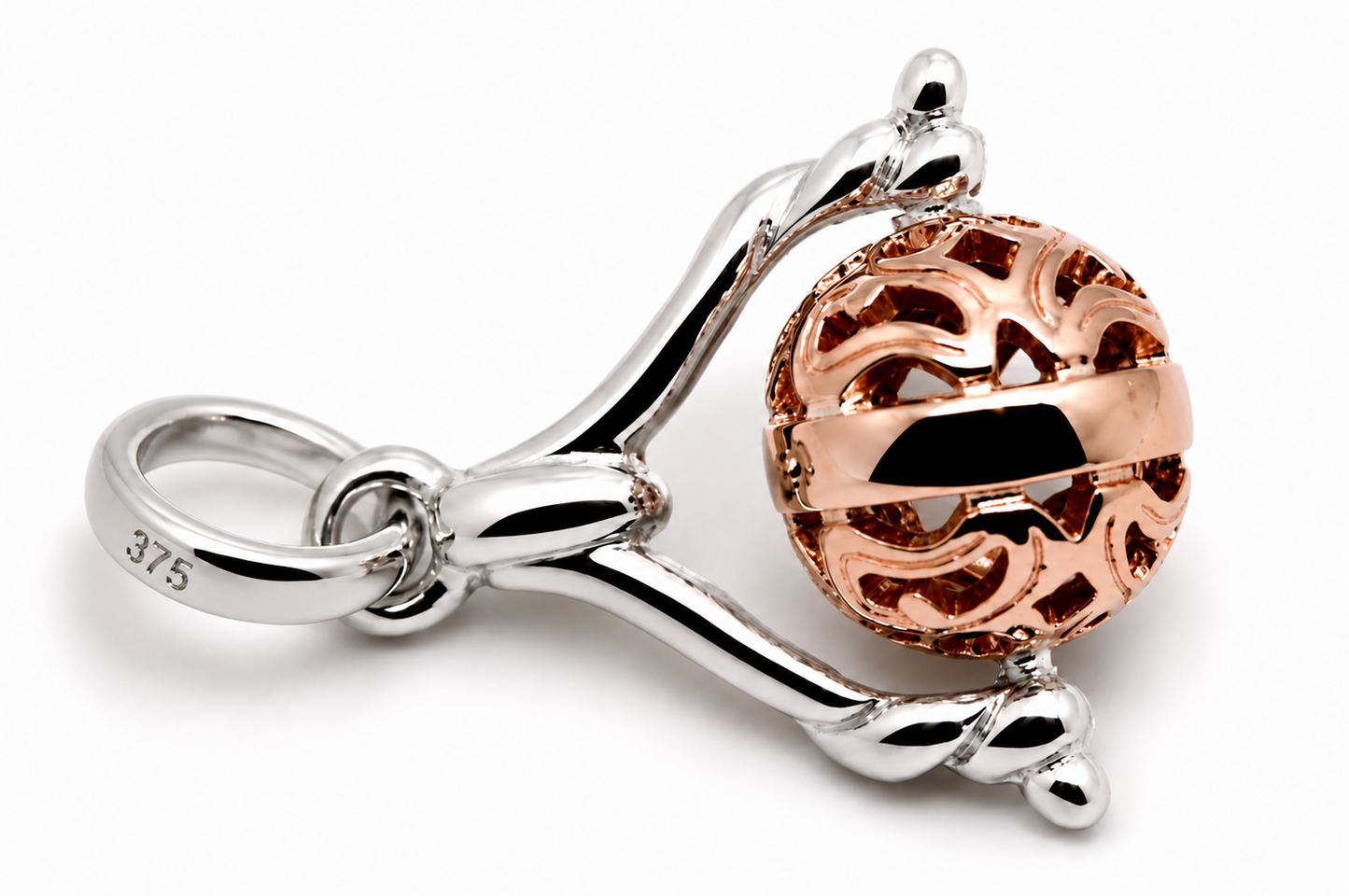 Genuine 9ct 9k 375 Solid 8mm Rose & White Gold Ball Spinner Pendant
