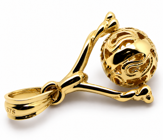 Genuine 9ct 9k 375 Solid Yellow, Rose Or White Gold 8mm Filigree Ball Spinner Pendant