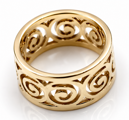 Size O 1/2 or 7.25 - 10mm Wide Solid Genuine 9ct 9k Yellow, Rose or White Gold Swirl Surf Wave Ring