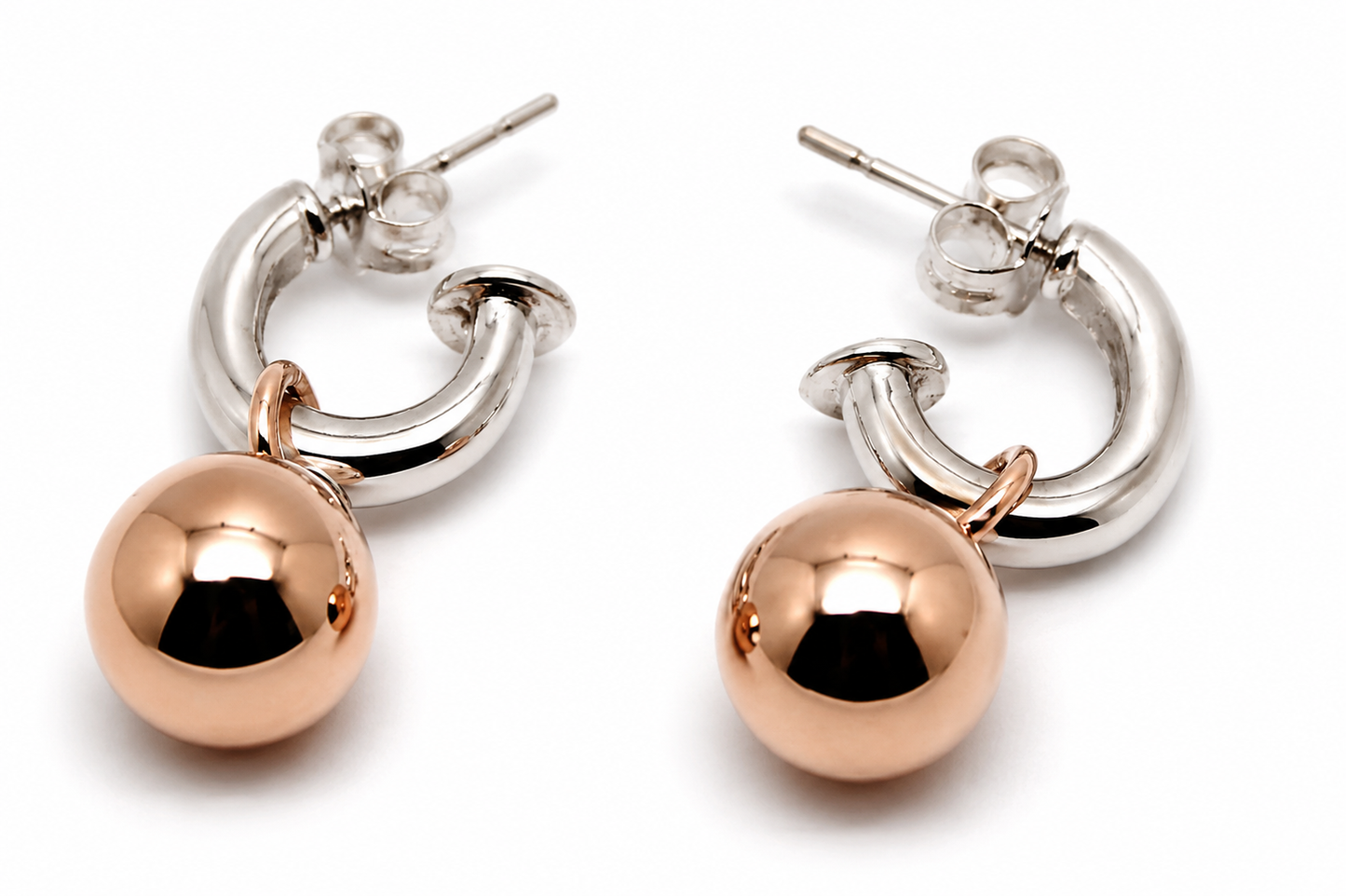 Kaedesigns 9ct 9k 375 Rose Gold & Sterling Silver 10mm Ball Stud Earrings