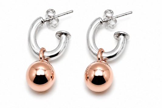Kaedesigns 9ct 9k 375 Rose Gold & Sterling Silver 10mm Ball Stud Earrings