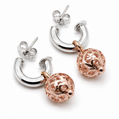 Kaedesigns 9ct 9k 375 Rose Gold Filigree Balls & Sterling Silver 925 Stud Earrings