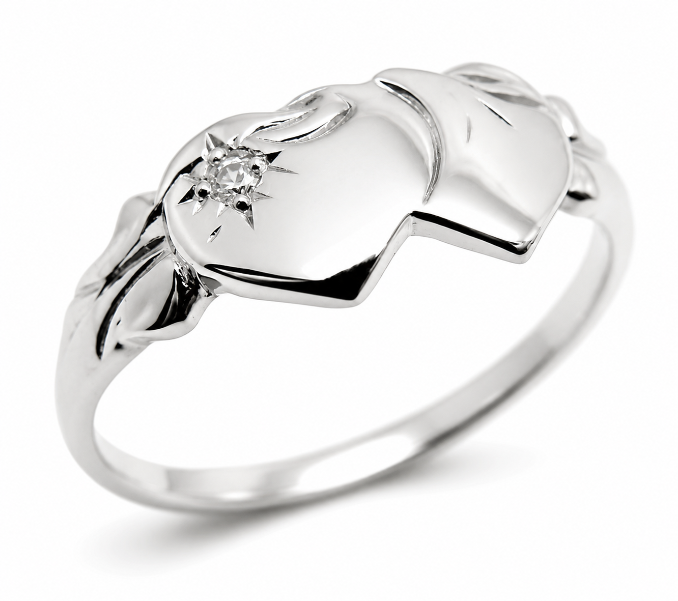 Genuine Solid 9ct 9kt 375 Yellow, Rose or White Gold Diamond Double Heart Signet Ring- Choose your size H to O