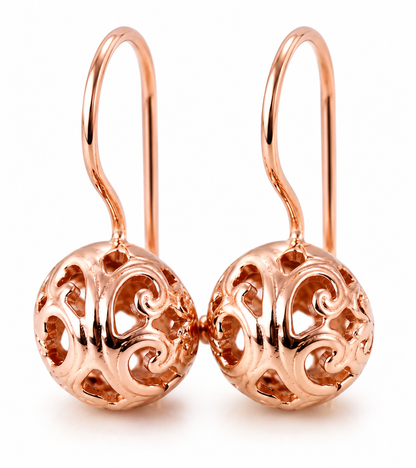 Genuine 9ct 9K 375 Yellow, Rose or White Gold 10mm Half Ball Filigree Earrings