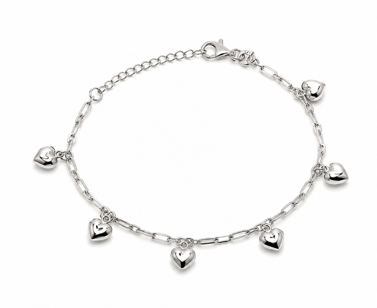 Genuine Sterling Silver 925 Puff 6 Heart 19cm Charm Bracelet