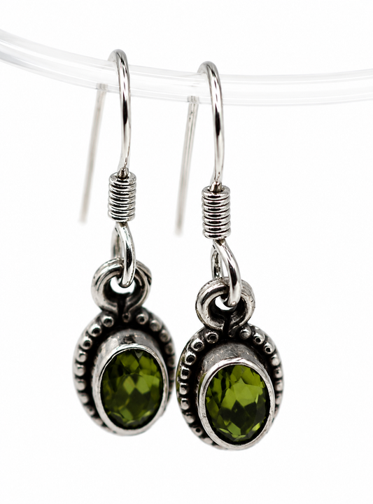 Genuine Sterling Silver 925 Oval Bezel Peridot Hook Earrings