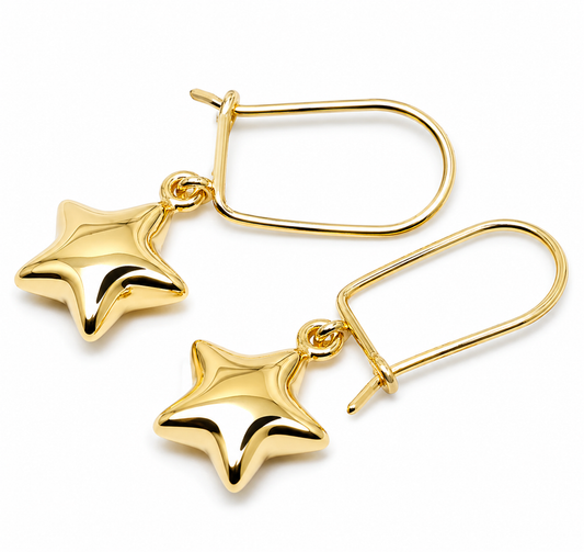 Genuine 9ct 9k 375 Yellow Or White Or Rose Gold Bubble Drop Star Closed Hook Earrings