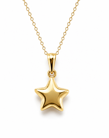 Genuine 9ct 9K 375 Yellow, Rose or White  Gold Thin Cable Chain Necklace 45cm + Star Pendant