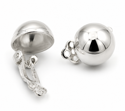 Genuine Sterling Silver 925 Half 12mm Ball Round Earrings Clip Ons