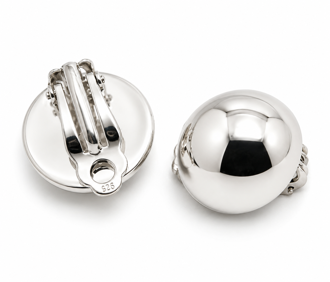 Genuine Sterling Silver 925 Half 14mm Ball Round Earrings Clip-ons