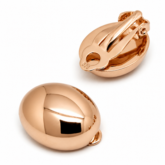 Kaedesigns Genuine 9ct 9K 375 Yellow, Rose or White Gold Clip On Oval Earrings