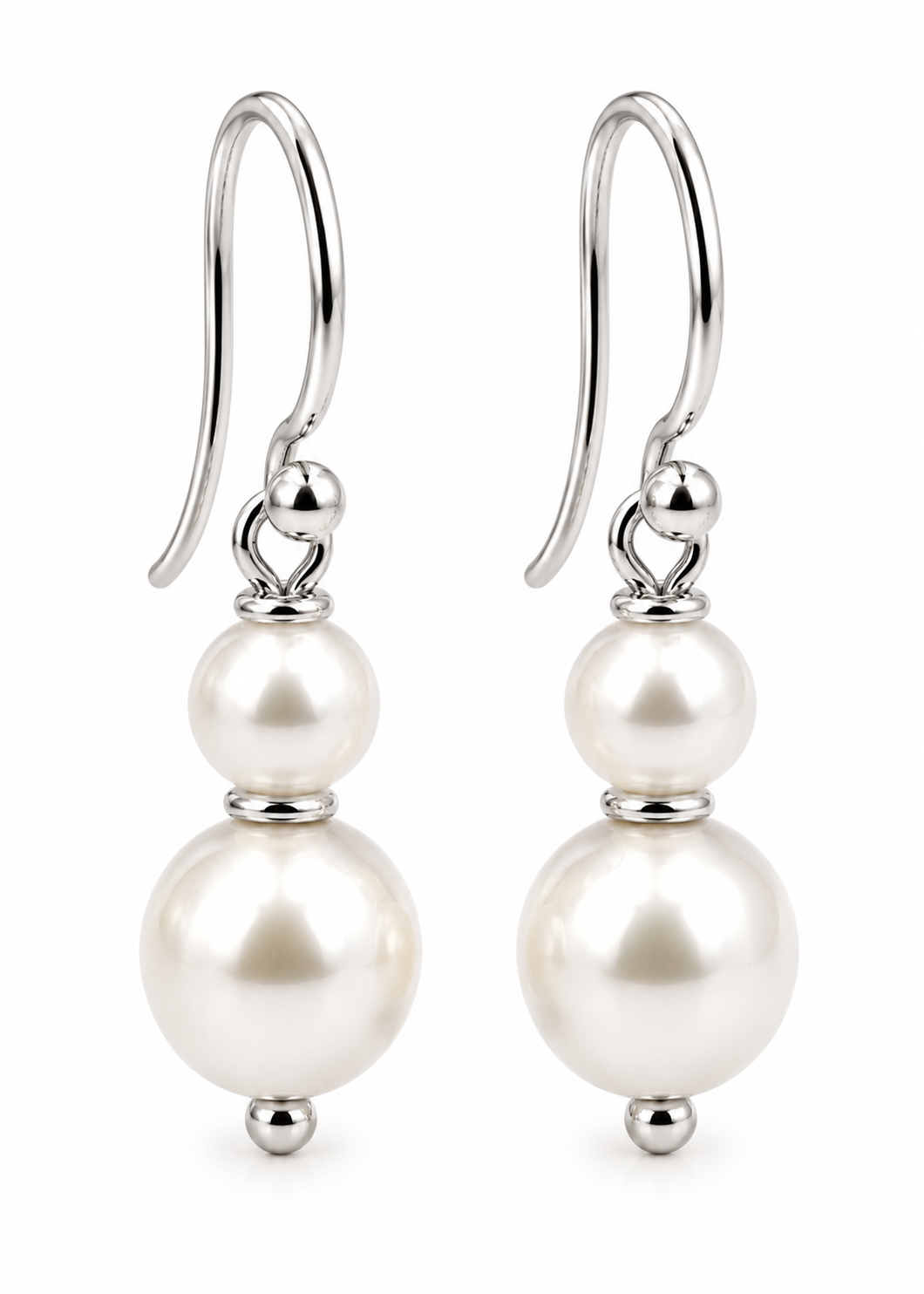 Genuine 9ct 9k 375 Yellow, Rose or White Gold 6mm & 8mm White Pearl With Open hooks Earrings
