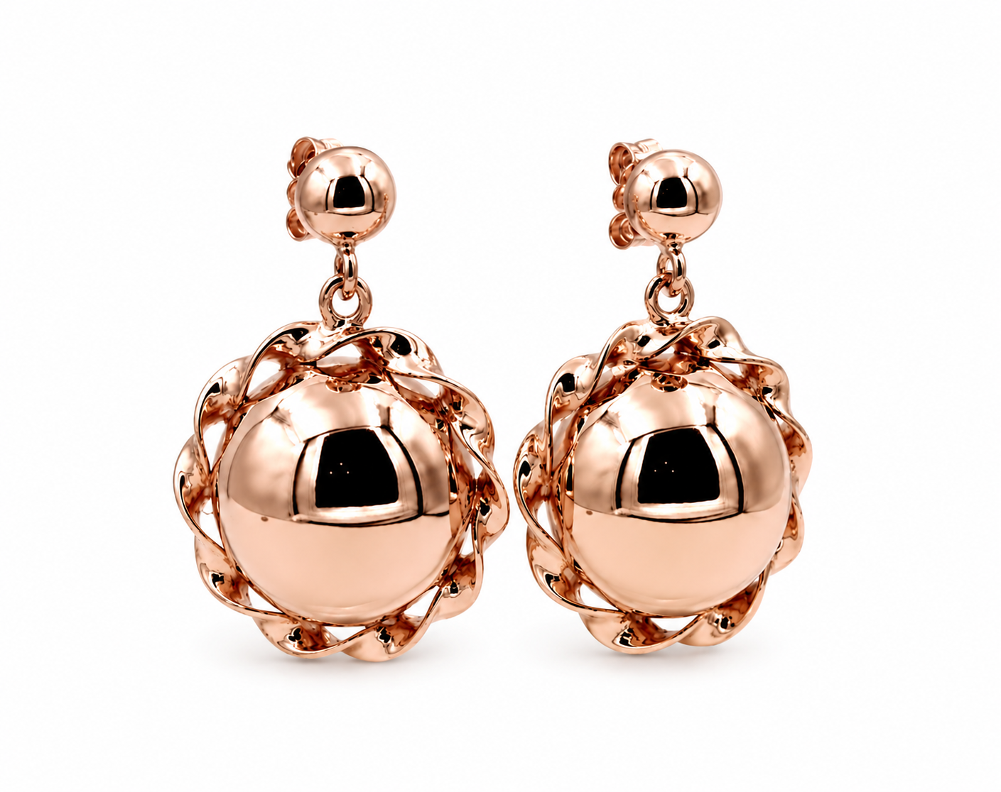 Genuine 9ct 9k 375 Yellow, Rose or White Gold Twisted 16mm Half Ball Stud Ball Earrings
