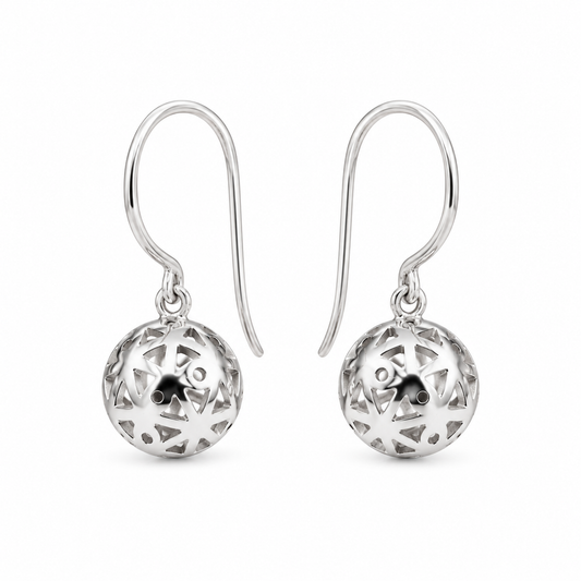 Genuine Sterling Silver 925 9.5mm Filigree Hook Euro Ball Earrings