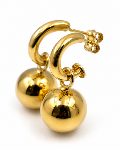 Kaedesigns Genuine Heavy 9ct 9kt 375 Yellow, Rose or White Gold 14mm Belcher Ball Drop Earrings