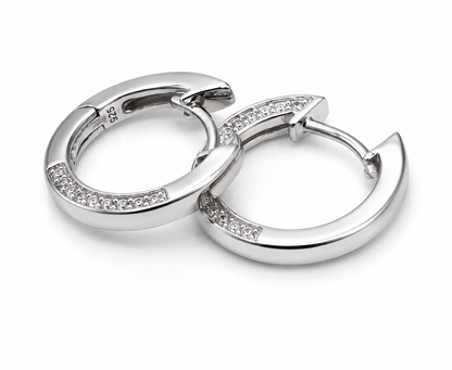 Sterling Silver Huggies White CZ on Outside Opposing Edge Earrings