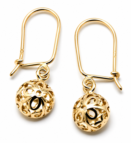 Kaedesigns 9ct 9k 375 Solid Yellow, Rose or White Gold Half Ball Filigree Earrings