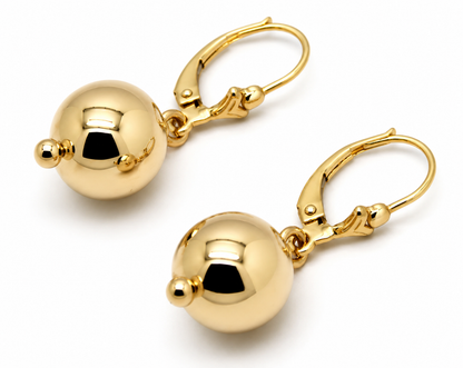 Genuine 9ct 9k 375 Yellow, Rose or White Gold Continental Hooks 10mm Ball Plain Earrings