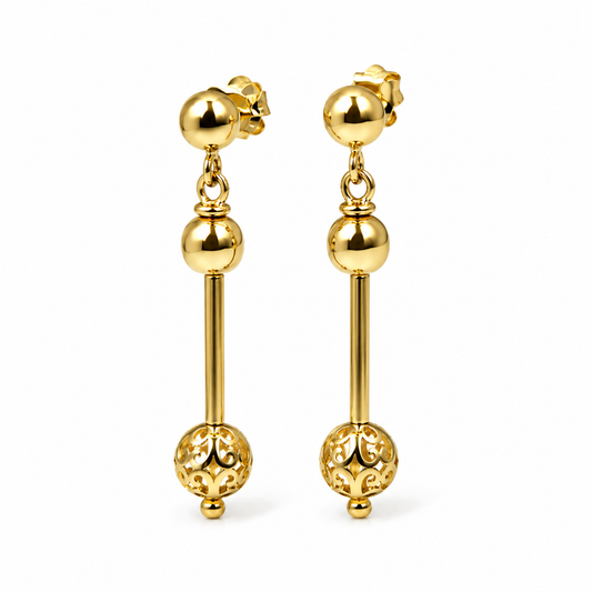 Genuine 9ct 9k 375 Yellow, Rose or White Gold Spinning 6mm Plain + 8mm Filigree Ball Stud Earrings