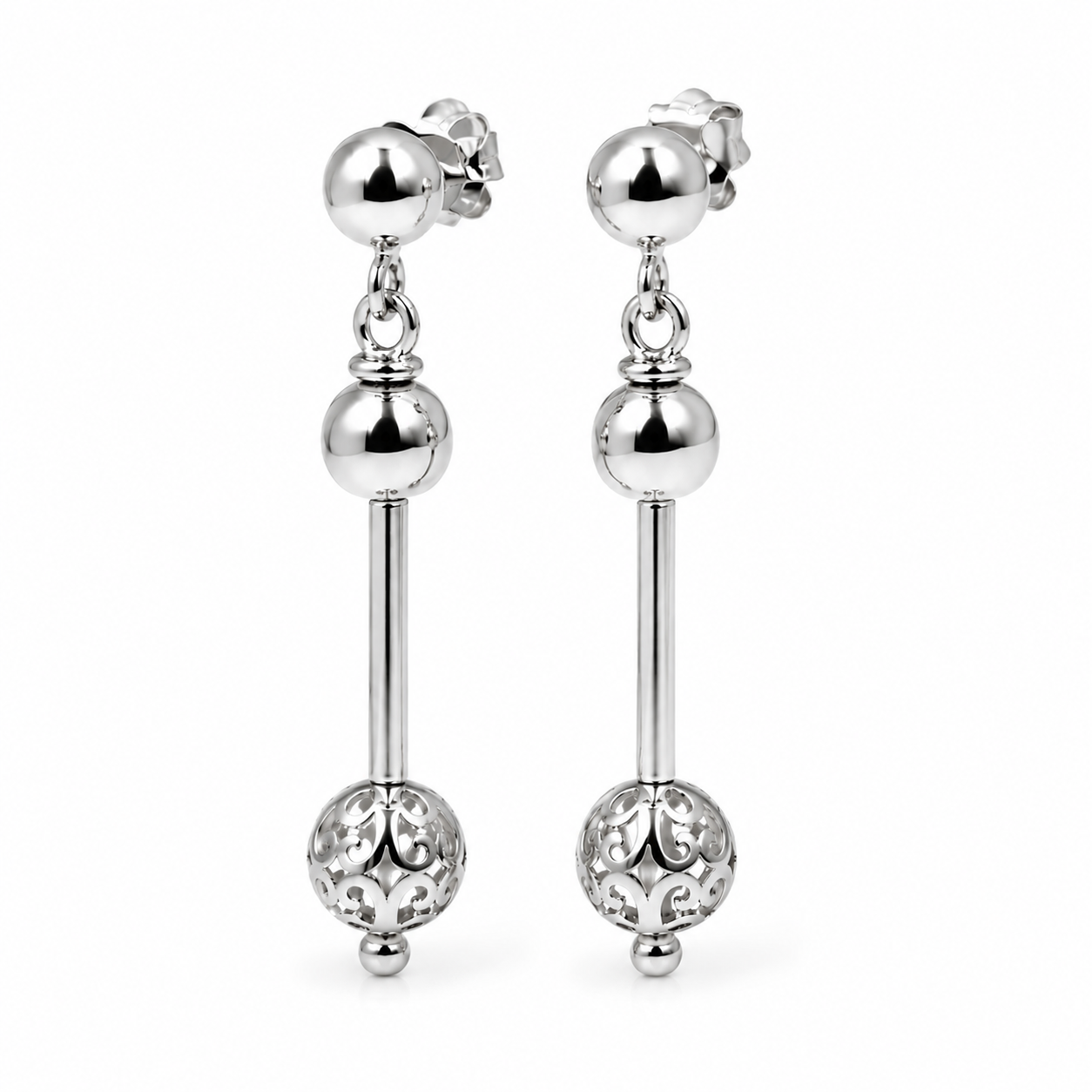 Genuine 9ct 9k 375 Yellow, Rose or White Gold Spinning 6mm Plain + 8mm Filigree Ball Stud Earrings