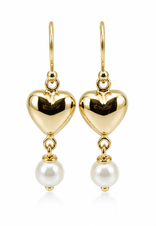 Kaedesigns, 9ct 9k 375 Yellow Gold Or White Gold Or Rose Gold Heart Pearl Earrings