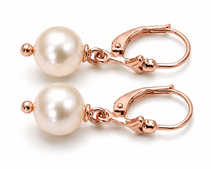 Genuine 9ct 9kt 375 Yellow, Rose or White Gold 8mm White Pearl Continental Clip Earrings