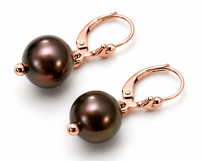 Genuine 9ct 9kt 375 Yellow, Rose or White  Gold 10mm Black Pearl Continental Clip Earrings