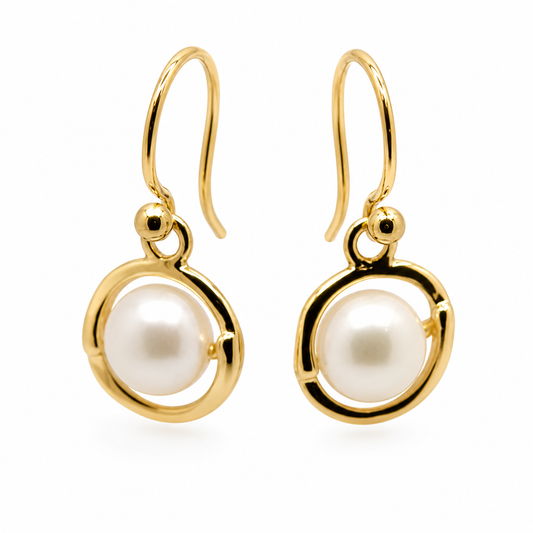 Kaedesigns Genuine 9ct 9k 375 Yellow, Rose or White Gold 7.6mm White Pearl Belcher Hook Earrings