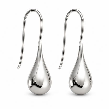 Genuine 925 Sterling Silver Wide Teardrop Tear Drop Hook Earrings